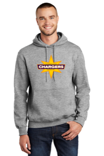 Chargers Hoodie - Light gray pullover hoodie with yellow and blue Chargers logo centered on chest.